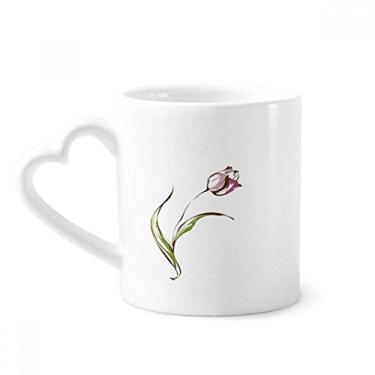 Imagem de Caneca de flor Tulipa pintada à mão Caneca de café cerâmica copo de coração de vidro