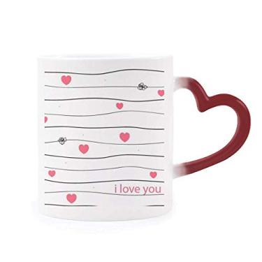 Imagem de Dia dos Namorados I Love You Line Caneca sensível ao calor rosa Caneca vermelha muda de cor