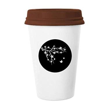 Imagem de Caneca de cerâmica do ramo Sakura Japão, com borboleta japonesa, copo de café