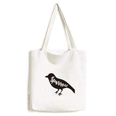 Imagem de Sparrow Bolsa de lona preta e branca com estampa de animal bolsa de compras casual