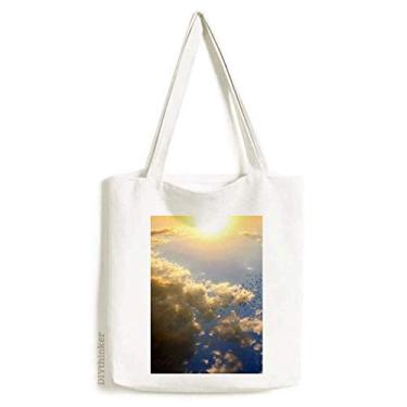 Imagem de Bolsa de lona laranja Sunshine Sky Blue Clouds bolsa de compras casual bolsa de mão