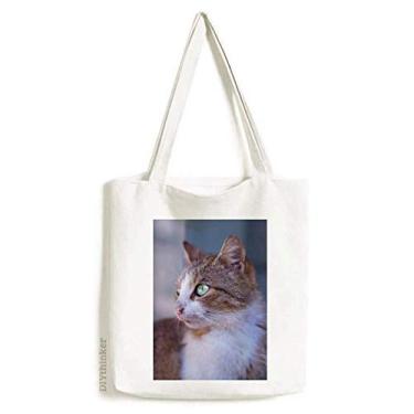 Imagem de Bolsa de lona com perfil de gato marrom selvagem bolsa de compras casual bolsa de mão