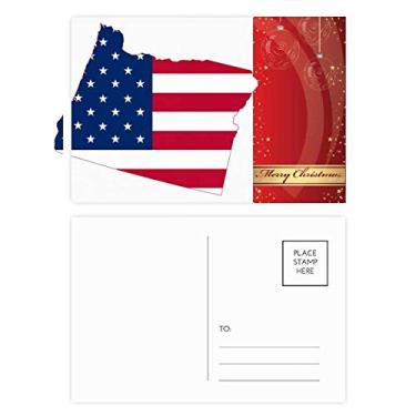 Imagem de Oregon USA Mapa Estrelas Listras Bandeira Feliz Natal Conjunto de Cartões Postais Cartão de Graças 20 peças