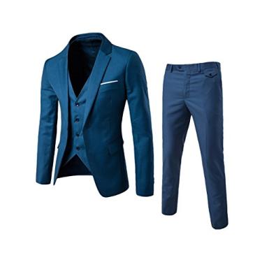Imagem de Bestgift masculino blazer tux colete calça 3 peças terno P azul marinho
