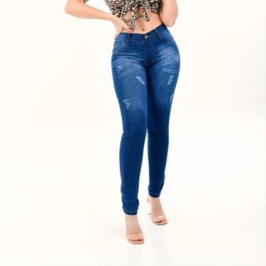 Imagem de Calça Jeans Feminina Cintura Alta Levanta Bumbum Skinny Com Laycra - N