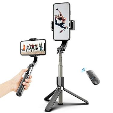Imagem de Pruie 3 em 1 Estabilizador de Gimbal para Telefone Selfie Stick Tripé 86cm 5 Seções com Obturador Remoto Braçadeira para Telefone Rotativo IntePruiente Compatível com Smartphones iPhone Samsung
