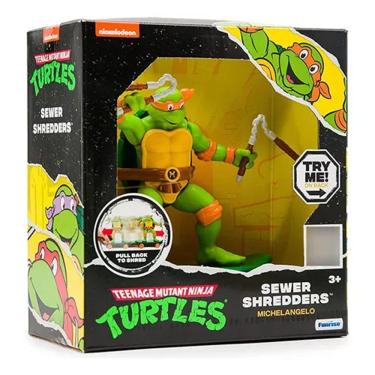 Imagem de Tartaruga Ninja Caos Mutante Sewer Shredders- Boneco Botão Ação C/ Skate Puxe Correr  – Michelangelo - Candide