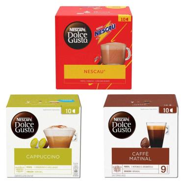 Imagem de Kit 30 Cápsulas Dolce Gusto 1 Nescau 1 Cappuccino 1 Matinal