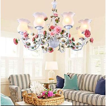 Imagem de Lustre De Arte Floral Pastoral Em Luminária De Teto Rosa Rústica Para Sala De Estar, Quarto, Sala De Jantar, Luminária Pendente De Teto Romântico, 110-240V, E27,8 Cabeças,YUYANAIAI