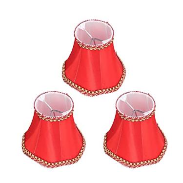 Imagem de 3Pcs E14 Fabric Lamp Shade, Red Modern Table Lamp Shade, Clip‑On Lampshade for Home Wall Candle Lamps Chandelier Floor Light
