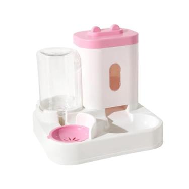 Imagem de IEUDNS Alimentador automático para animais de estimação, fonte de água para gatos, bebedor de 1L, alimentador de 2L, armazenamento de alimentos para animais, rosa