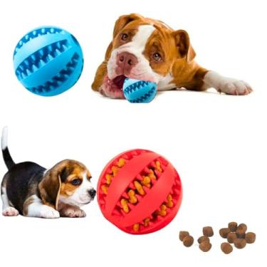 Imagem de Brinquedo Bola Bolinha Para Cães Cão Cachorro Pet Porta Petisco Ração Limpeza Higiene Dental Cachorros Pets Borracha Resistente (Azul)
