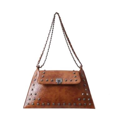 Imagem de Tekzitfuir Bolsa envelope feminina rebitada bolsa transversal para mulheres corrente bolsa de ombro Hobo bolsa mensageiro bolsa bolsa bolsa clutch bolsas, Marrom