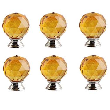 Imagem de 30 mm 6 peças bola redonda vermelha de vidro de cristal maçaneta/puxador de maçanetas para quarto de criança móveis gaveta armário de cozinha grande decoração divertida com parafusos (amarelo)