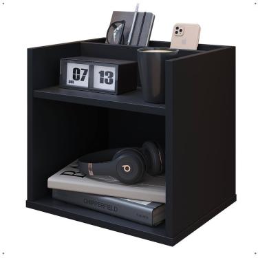 Imagem de Mesa de Cabeceira Suspensa Madri Divisória Organizadora Nicho Mesinha Decorativa Quarto Casal Solteiro - Preto - RPM Móveis