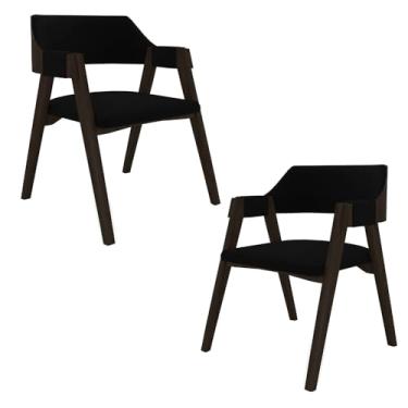 Imagem de Kit 2 Cadeiras Sala de Jantar e Jogos Carteados Madeira Maciça Poker Veludo Preto/Capuccino G42 - Gran Belo