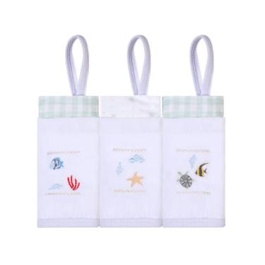Imagem de Pano Paninho De Boca Bebe Menino e Menina Com Prendedor De Chupeta Com 3 Unidades Bordado 100% Algodão 40 x 40 cm (Fundo do Mar)