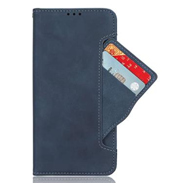 Imagem de IDEWEI Capa com ranhura para cartão para ASUS Zenfone 9 com suporte flip capa de couro para ASUS Zenfone 9 Retro Magnetic Phone Shell Wallet Phone Case com slots de cartão azul