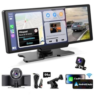 Imagem de Tela portátil sem fio para carro – Carplay de 10,26 polegadas e Android Auto Car Touch Stereo, com câmera de painel 4K, câmera de reserva, Bluetooth, navegação GPS