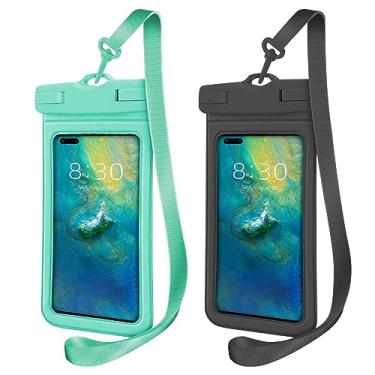 Imagem de Foamia Bolsa impermeável para celular – Capa para iPhone 14/13/12 Pro Xs Max para natação e outros telefones de até 18 cm com cordão, 2 peças, preto
