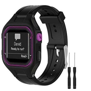 Imagem de GVFM Pulseira compatível com Garmin Forerunner 25, silicone macio, preto, Small