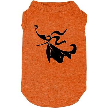Imagem de SUEOSU Camisa de cachorro de Halloween para roupas de animais de estimação, moletom com capuz de esqueleto de Halloween caveira brilhante camisa fofa respirável trajes elásticos (grande, laranja-1)