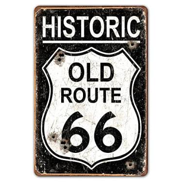 Imagem de Ylens Placa de metal vintage para garagem, 20 x 30 cm - Placa de carro histórica Old Route 66, placa de garagem da velha escola