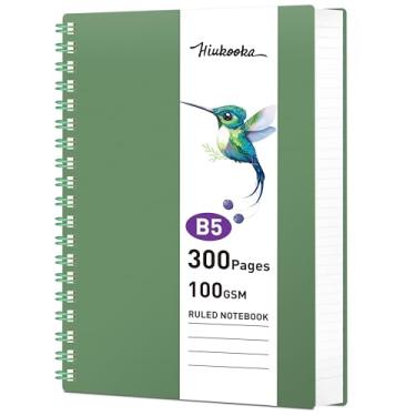 Imagem de HIUKOOKA Caderno espiral - caderno B5 com pauta universitária 300 páginas, caderno de 19 x 10,2 polegadas para trabalho, caderno de capa dura 100 g/m², diários B5 para escrever, anotações (verde escuro)
