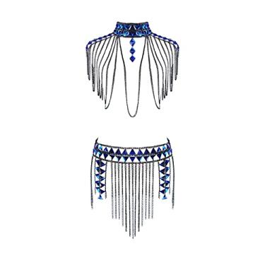 Imagem de Conjunto de corrente de corpo de lantejoulas estilo boêmio tribal sexy alça sutiã top colar saia adequada para festa de verão na praia joias femininas, Medium, Liga, Granito