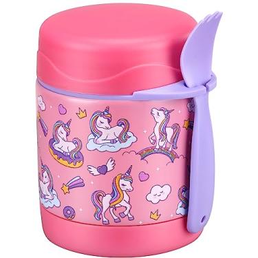Imagem de Pote térmico para sopa de 293 ml para comida quente infantil, para almoço quente, de aço inoxidável, com boca larga, com colher (Rosa Cute Horse)
