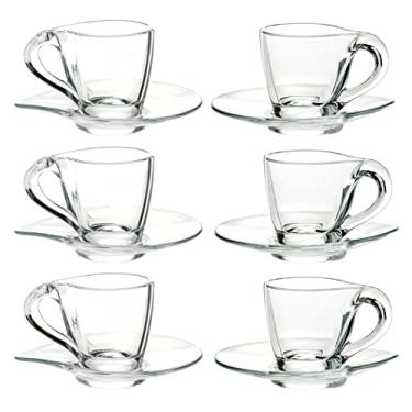 Imagem de Barski Copo de café expresso de vidro - Caneca - com pires - 96 g - 6 conjuntos (cada conjunto tem um pires e uma xícara) - para cappuccino, café, café com leite, chá - Feito na Europa