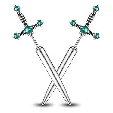 Imagem de PunkTracker Brincos de espada gótica de aço cirúrgico hipoalergênicos para mulheres, zircônia cúbica preta, punk, punhal, Y2K, brincos emo para homens, Aço inoxidável
