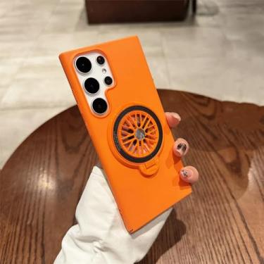 Imagem de Capa de telefone com suporte giroscópio giratório 360 colorido para Samsung Galaxy S24 S23 Ultra Plus Capa de anel magnético, laranja, para S23Plus