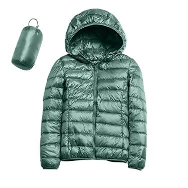 Imagem de Jaqueta feminina acolchoada para inverno, quente, leve, com capuz, caimento justo, casaco curto com capuz e capuz, Verde menta, GG