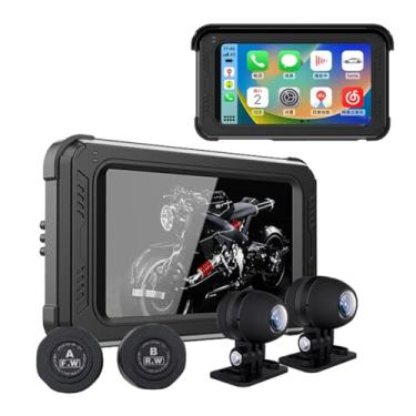 Imagem de XRC TECH Tela sensível ao toque IPS de 5 polegadas, câmera de painel de motocicleta, lente dupla 1080p, navegador GPS, à prova d'água, WiFi, Bluetooth 5.0, reprodutor de MP5 de mídia, tela sem fio,