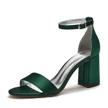 Imagem de Sandálias femininas de cetim de cetim para noivas, sapatos formais para festas de formatura, Verde esmeralda, 40