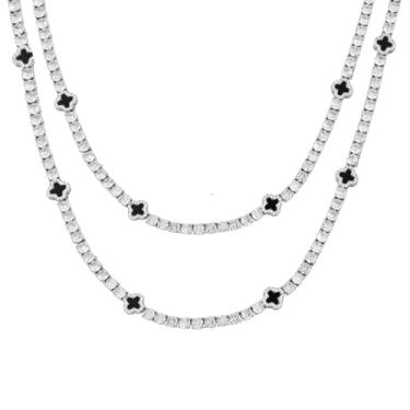 Imagem de LuxeFlex Corrente de tênis de trevo gelado de 4 mm, banhada a ouro branco com pedras de zircão 5A, requintado colar de hip hop feito à mão, joia unissex perfeita para presente, 18 INCH, Latão,