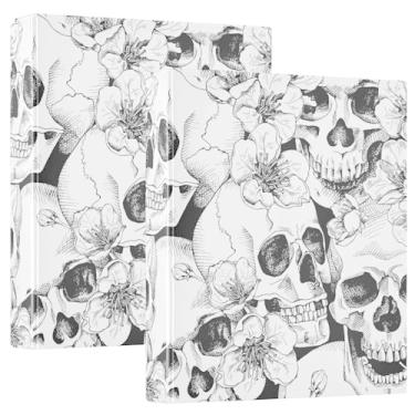 Imagem de Naanle Fichário de 3 anéis com 3 anéis com prancheta e 3 bolsos internos transparentes, capacidade para 200 folhas tamanho A4, capa dura decorativa para material escolar | Crânio gótico floral