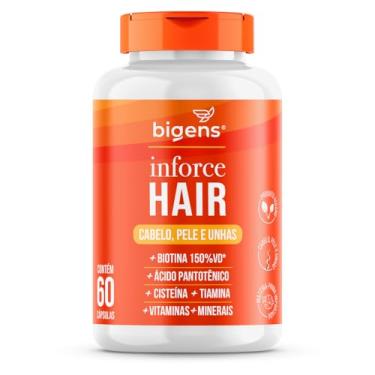 Imagem de Inforce Hair, multivitaminico para cabelo, pele e unhas, Biotina, Ácido pantotênico, Cisteína, Tiamina, 60 cápsulas, Biogens