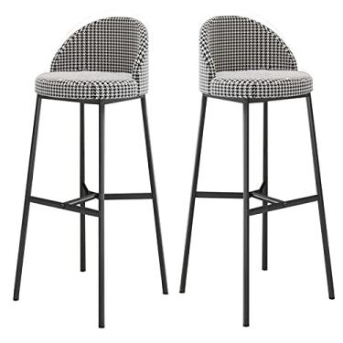 Imagem de Conjunto de bancos de bar estofados em tecido preto moderno - Cadeiras de altura de pub de 2 peças para cozinha de jantar com encosto, altura do assento de 75 cm - Home Bar Essentials Journey