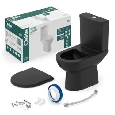 Imagem de Kit de Bacia com Caixa Acoplada com Assento Termofixo e Itens de Instalação Smart Celite Matte Black