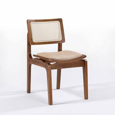 Imagem de Cadeira Vegas De Madeira Maciça Com Telinha Estofada Couro Sintético Creme