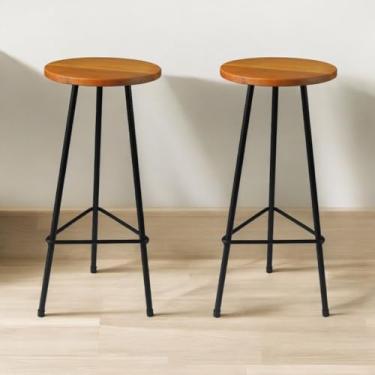 Imagem de Kit 2 Banquetas para Balcão Alta Confortavel Estilo Moderno Ideal para Cozinha Area Gourmet Estrutura de Metal Assento Madeira Resistente ALUMINUM DECOR (PEROBA, ALTURA 60 CM ASSENTO AO CHÃO)