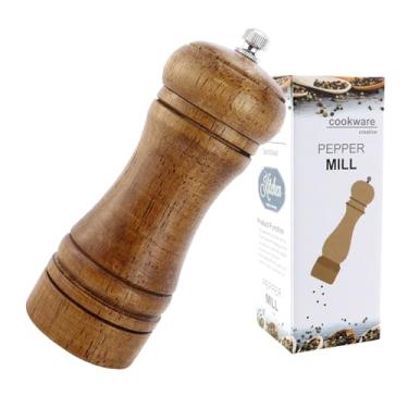 Imagem de 1 pacote com moedor de pimenta de madeira de 12 cm, moedor de pimenta de madeira ou saleiro com rotor de cerâmica ajustável, mecanismo de moagem de cerâmica recarregável, moedor de pimenta de madeira
