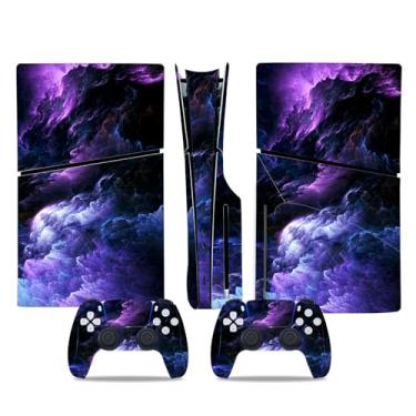 Imagem de Adesivo Skin para console de disco fino PS5 e controle sem fio, conjunto completo de acessórios para jogos (nuvens roxas)