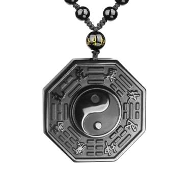 Imagem de Colar Obsidiana Yin e Yang Amuleto de Proteção Pingente com Cordão de Pedra de Cristal Curável para Homens e Mulheres, Cristal, Obsidiana