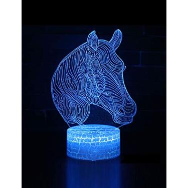 Imagem de SHDBHD Luz noturna de cavalo 3D – Lâmpada de ilusão 3D, lâmpada decorativa com mudança de cor com controle remoto para crianças, presentes de animais de cavalo para meninos