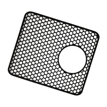 Imagem de IEUDNS Tapete de pia de cozinha Protetor de pia com furo central Almofada de drenagem de silicone resistente ao calor, Tapete de escorredor de pratos para, Preto