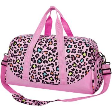 Imagem de Choco Mocha Bolsa de viagem infantil para meninas – bolsas noturnas para crianças com compartimento de sapatos, linda bolsa de fim de semana para viagens de festa do pijama, Rosa - Cheetah