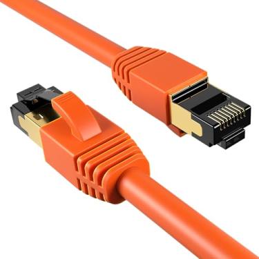 Imagem de Cables Direct Online Cabo de conexão Ethernet Cat8 laranja 0,5FT SFTP 40Gbps 2000Mhz Conexão 26AWG Conectores RJ45 de cobre blindado para modems, roteadores, redes